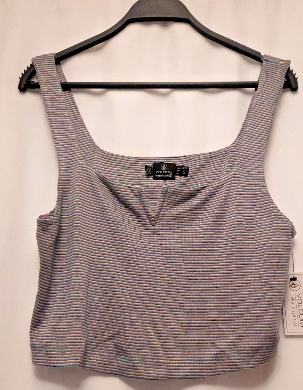 volcom lived in lounge Lil Knit Top L colorful Striped Crop Tank NWT msrp $35